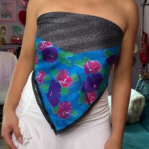 Vintage 80s retro silk floral polka dot scarf